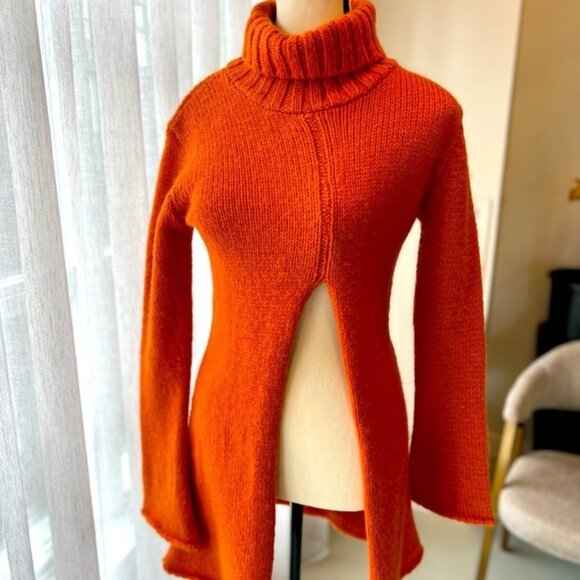 Melissa Cut Out Turtleneck Orange Sweater - Picture 2 of 14